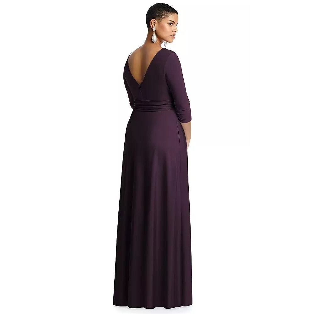 Alfred Sung Womens size 8 3/4 Sleeve Draped Full Skirt Dress Gown Aubergine D736 - Picture 2 of 10